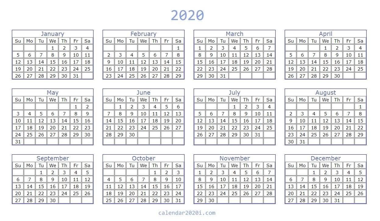 Blank 2020 Calendar Printable Templates | Calendar 2020 2020 Yearly Calendar Template Word Blank