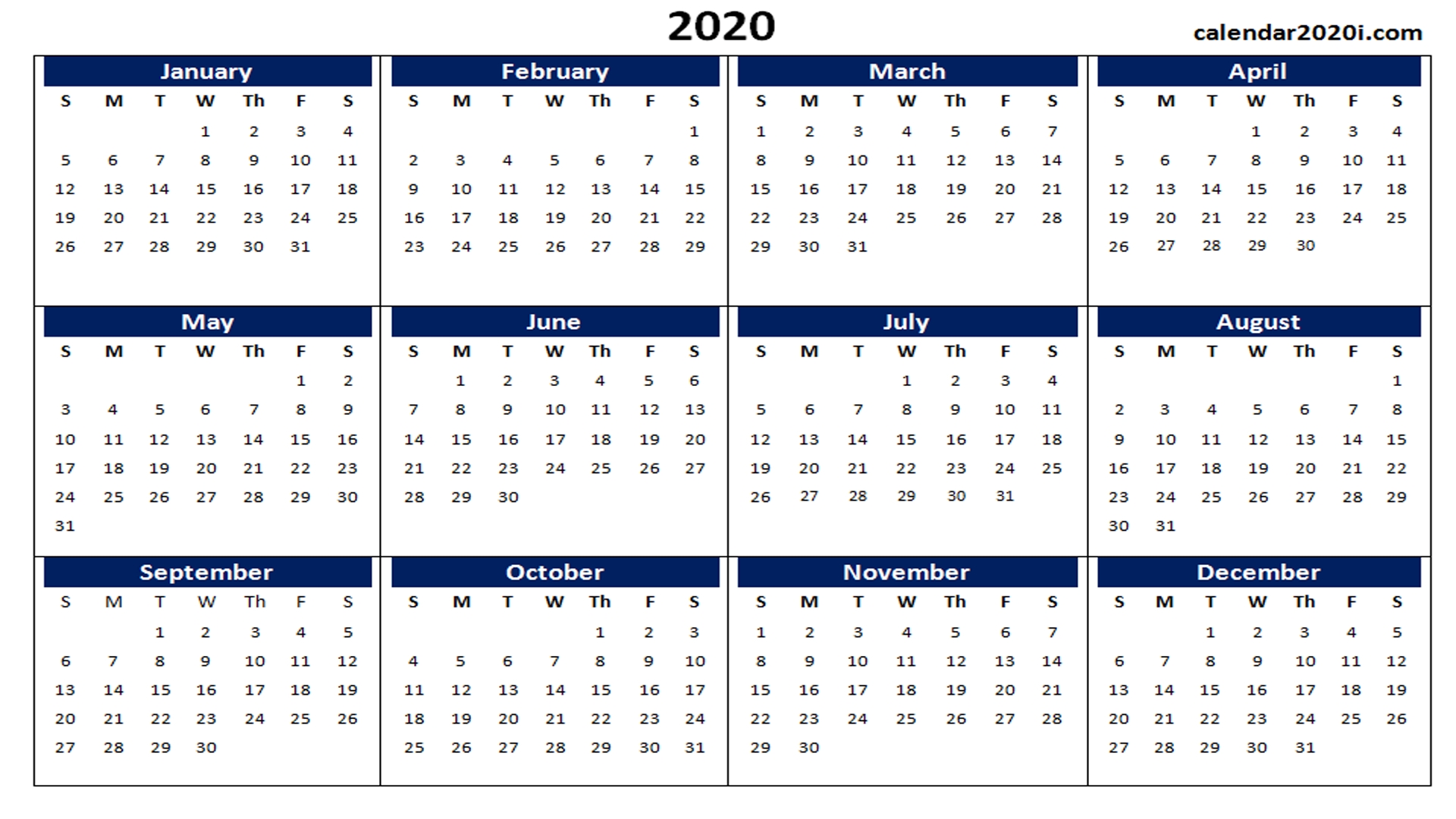 Blank 2020 Calendar Printable Templates | Calendar 2020 Dashing 2020 Calendar Template Excel