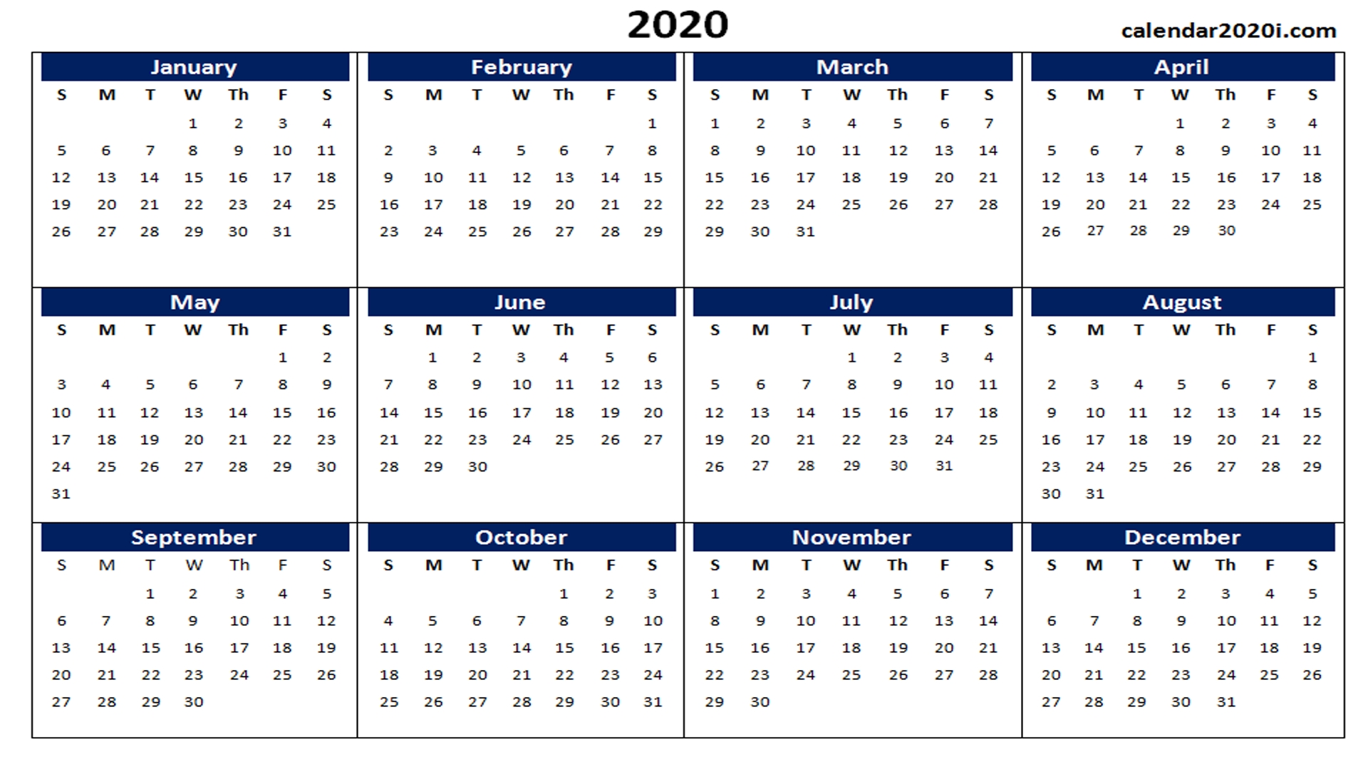 Blank 2020 Calendar Printable Templates | Calendar 2020 Ms Word Free Download Calendar 2020