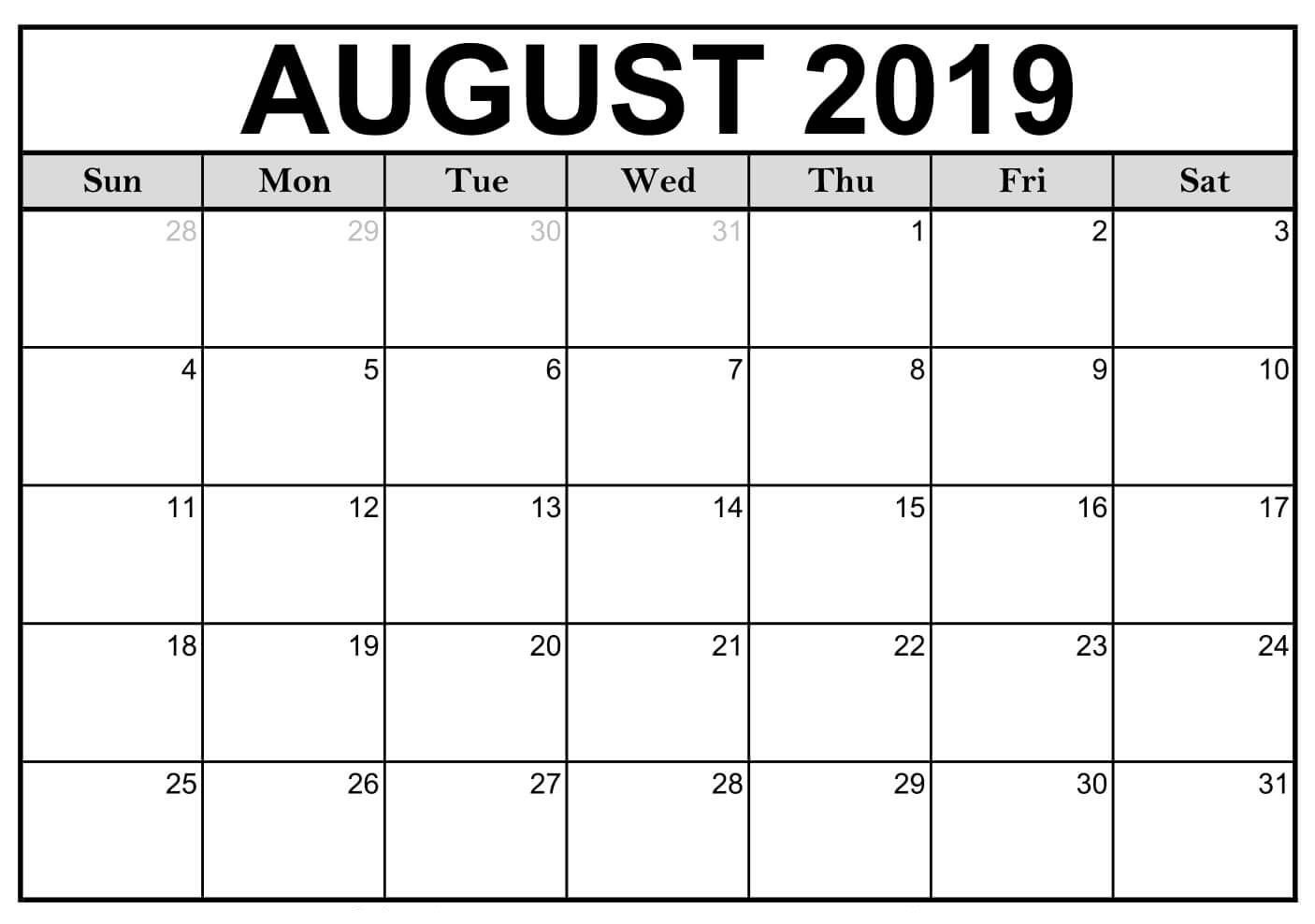 Blank August 2019 Calendar Printable #editable #templates Blank Month Calendar 30 Days