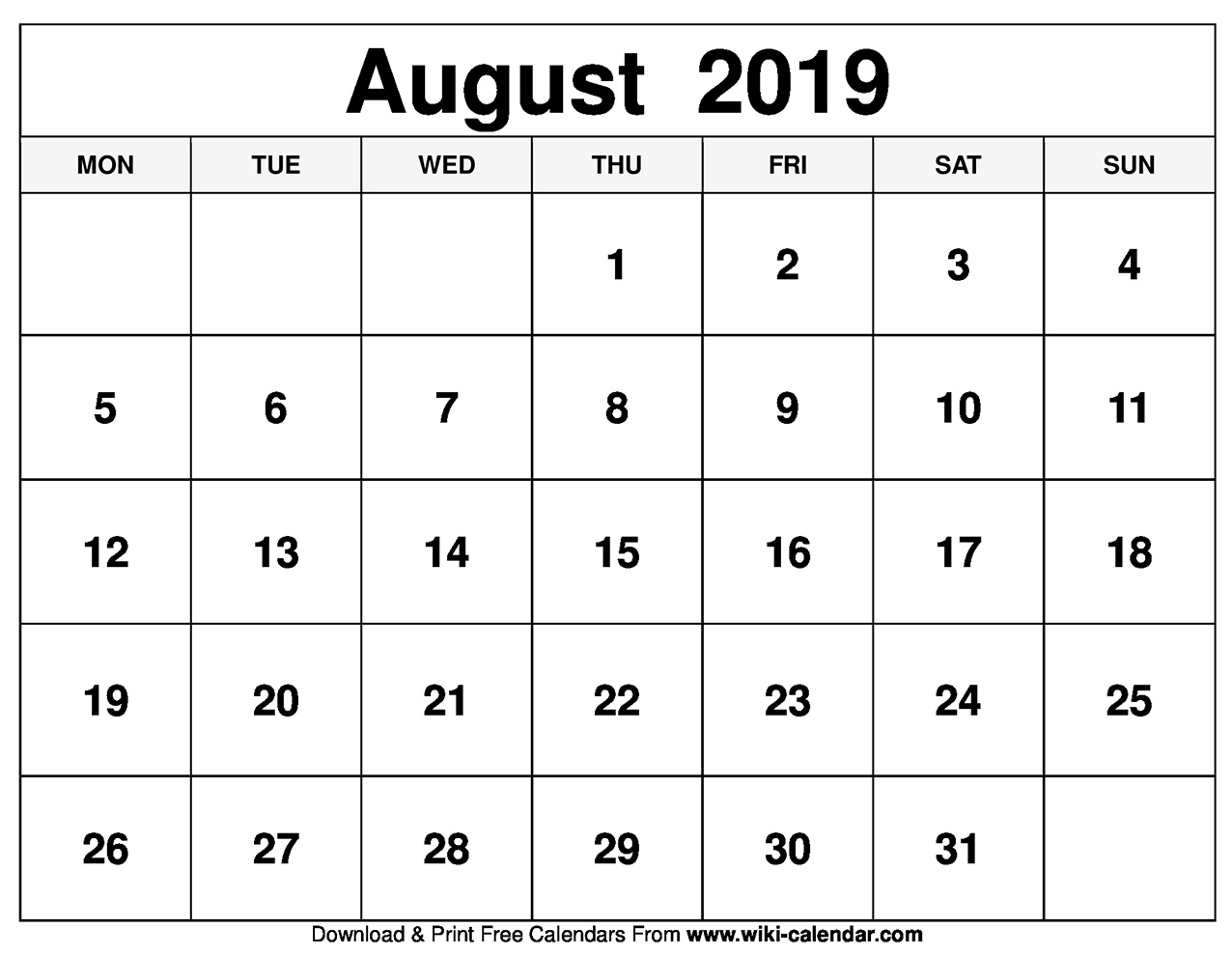 Blank August 2019 Calendar Printable - Ko-Fi ❤️ Where 2020 Calendar Blank Starting Monday
