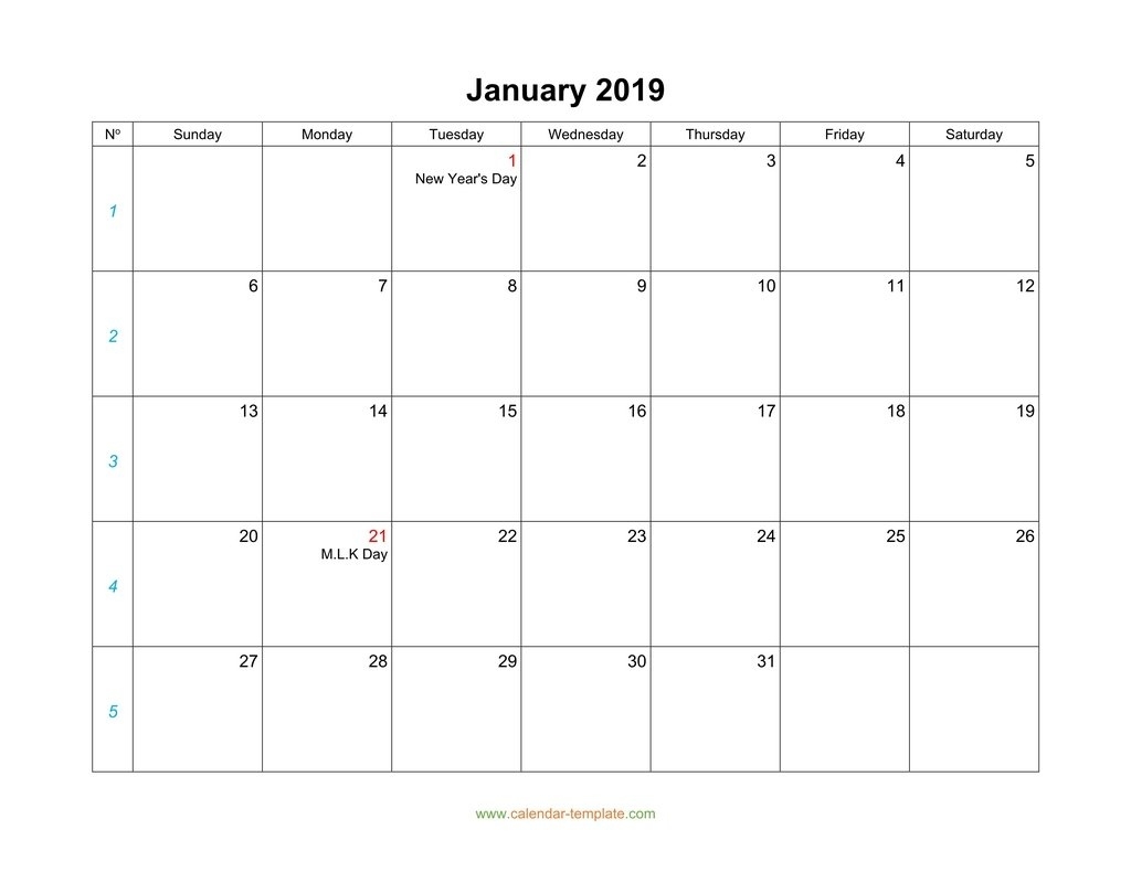 Blank Calendar 2019 Blank Calendar Monday To Friday