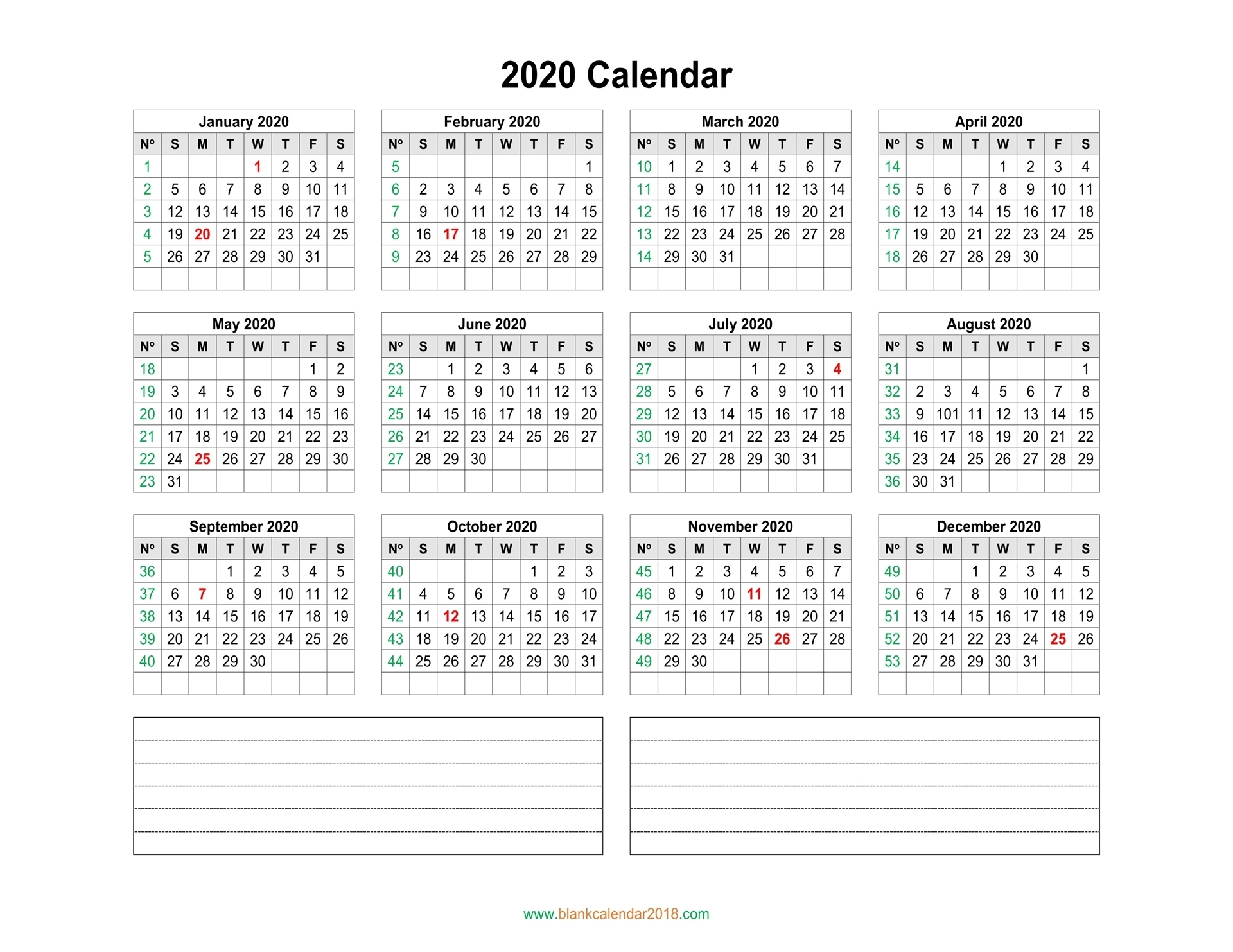 Blank Calendar 2020 2020 Yearly Calendar Printable