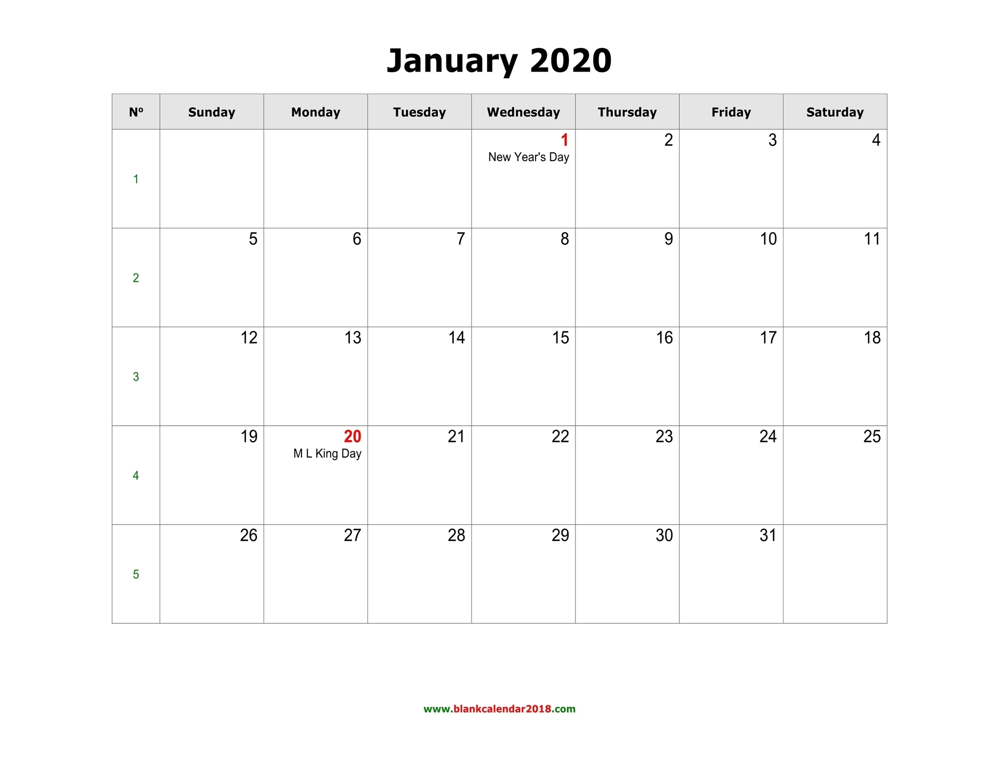 Blank Calendar 2020 Blank Month Calendar 30 Days