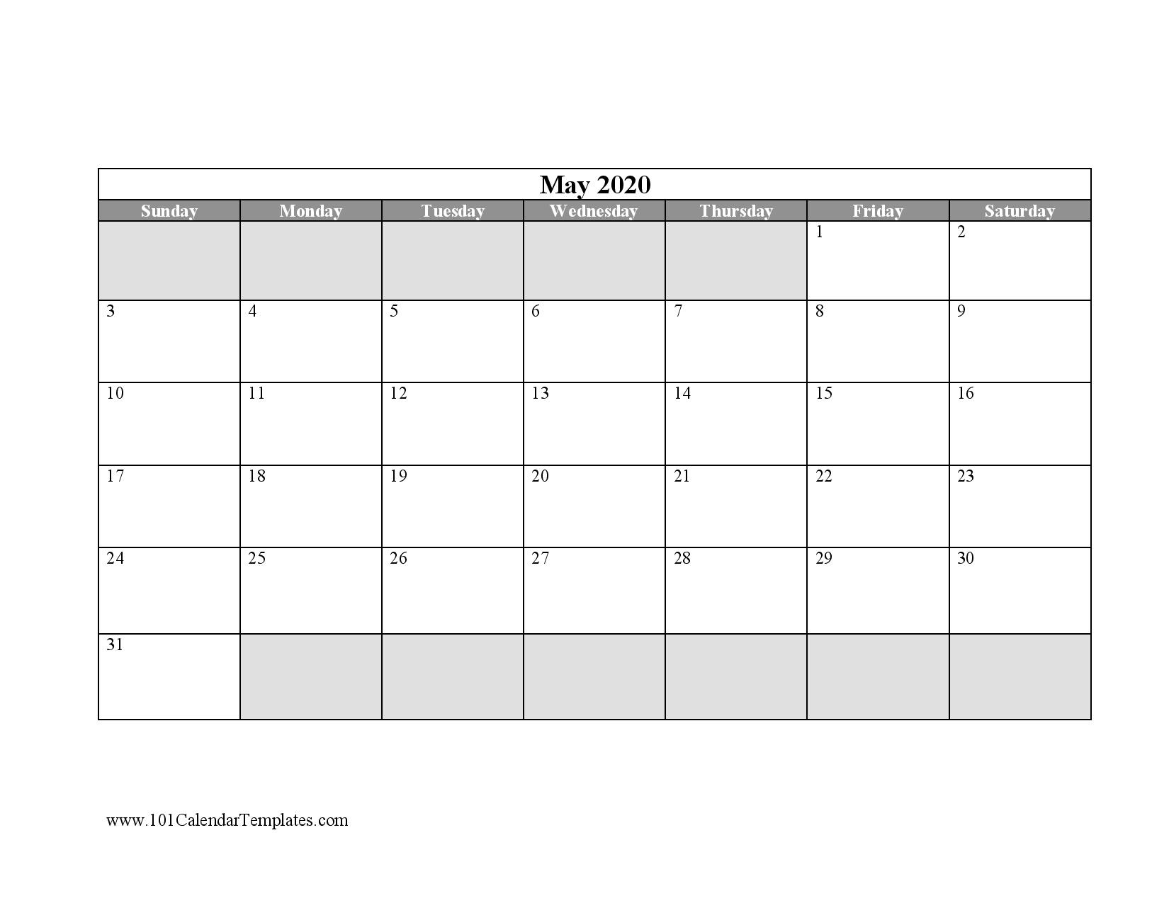 Blank Calendar Calendar 2020 Printable Microsoft Word