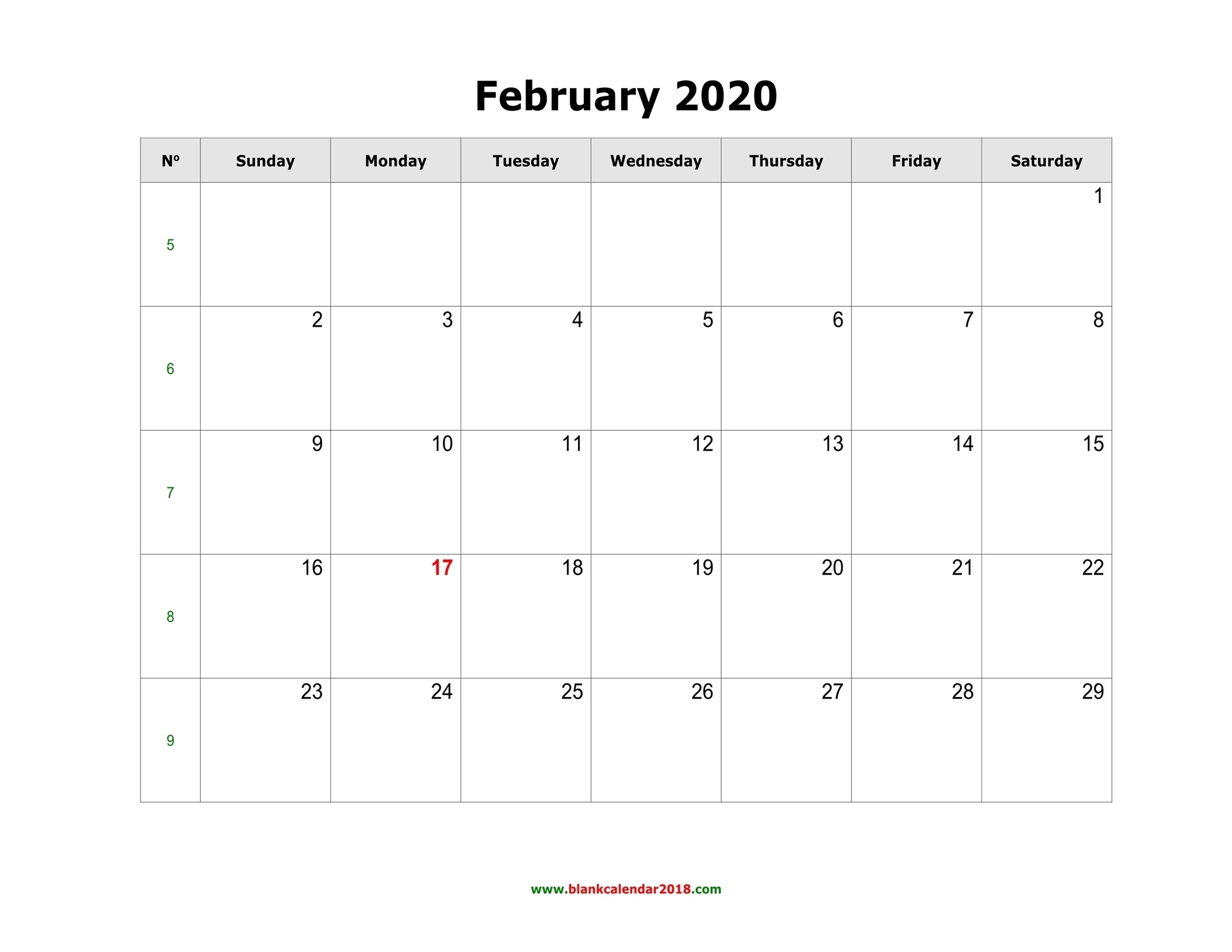 Blank Calendar For February 2020 Microsoft Word Printable Calendar 2020