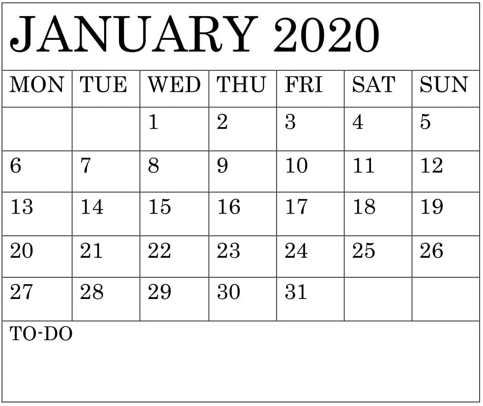 Blank January 2020 Calendar Monthly Template – Free Latest Exceptional 2020 Calendar Monthly Printable Free