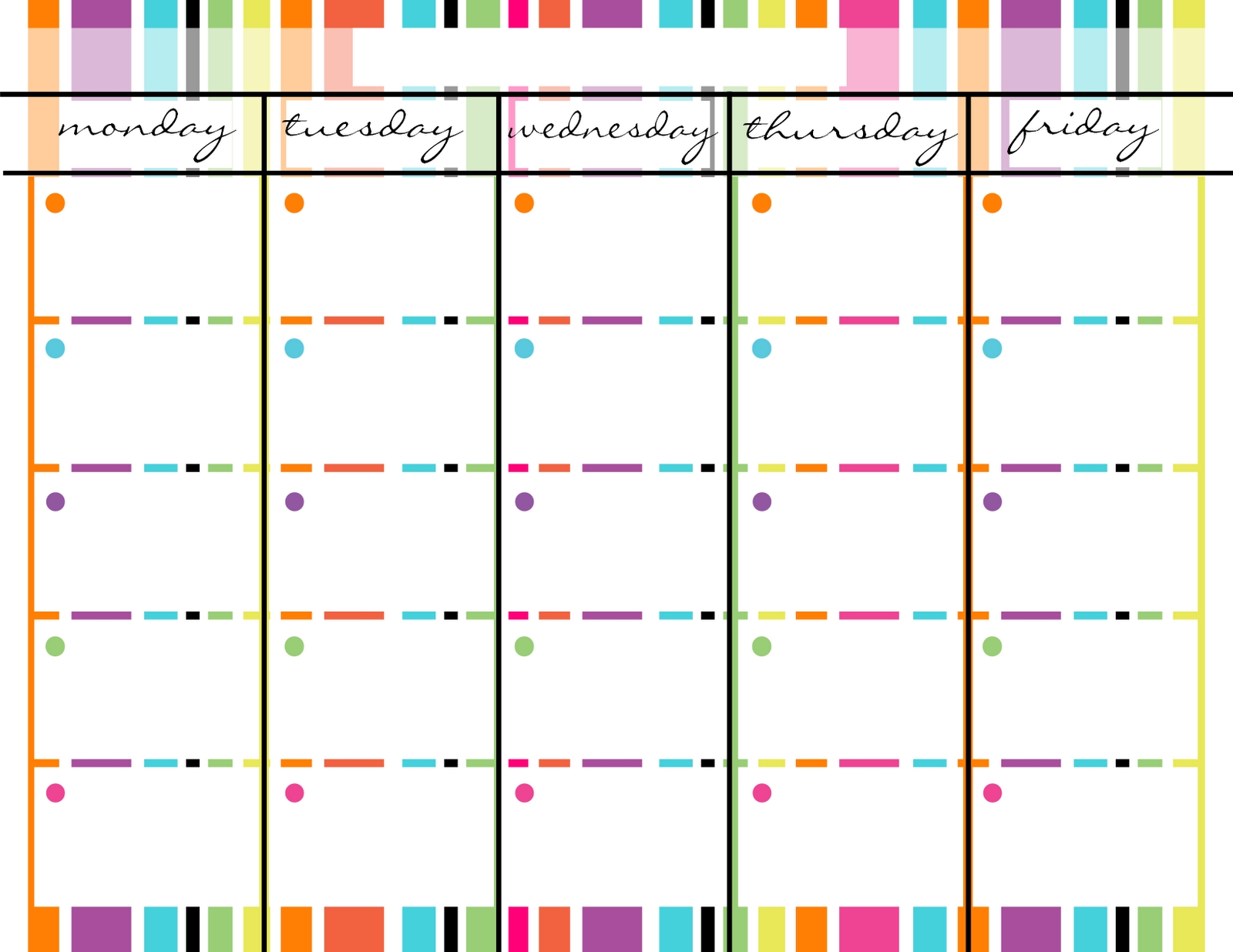 Blank Monday Through Friday Printable Calendar | Blank Blank Monday To Friday Calendar Template