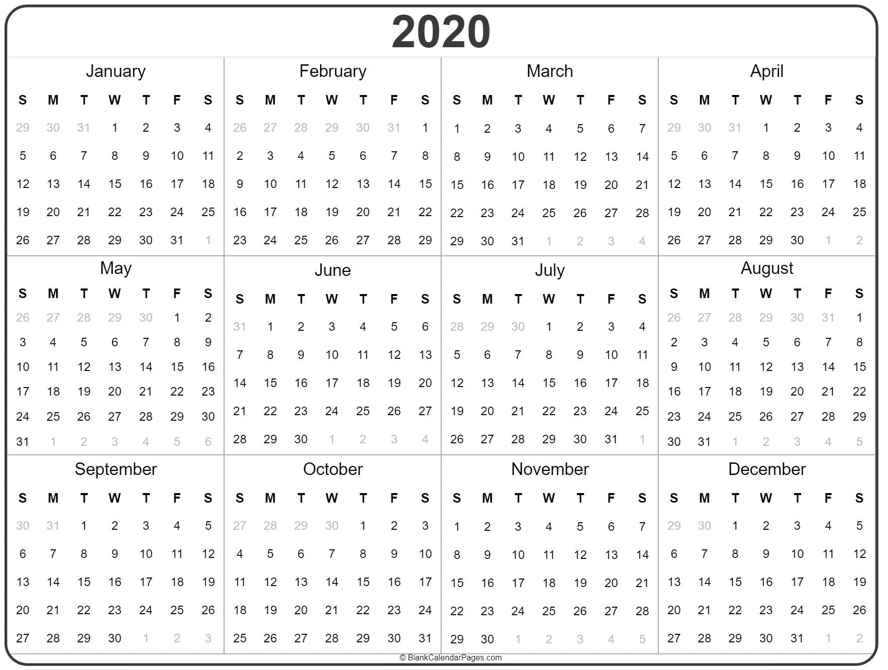 Blank Yearly Calendar 2020 - Colona.rsd7 Perky 2020 All Year Calendar