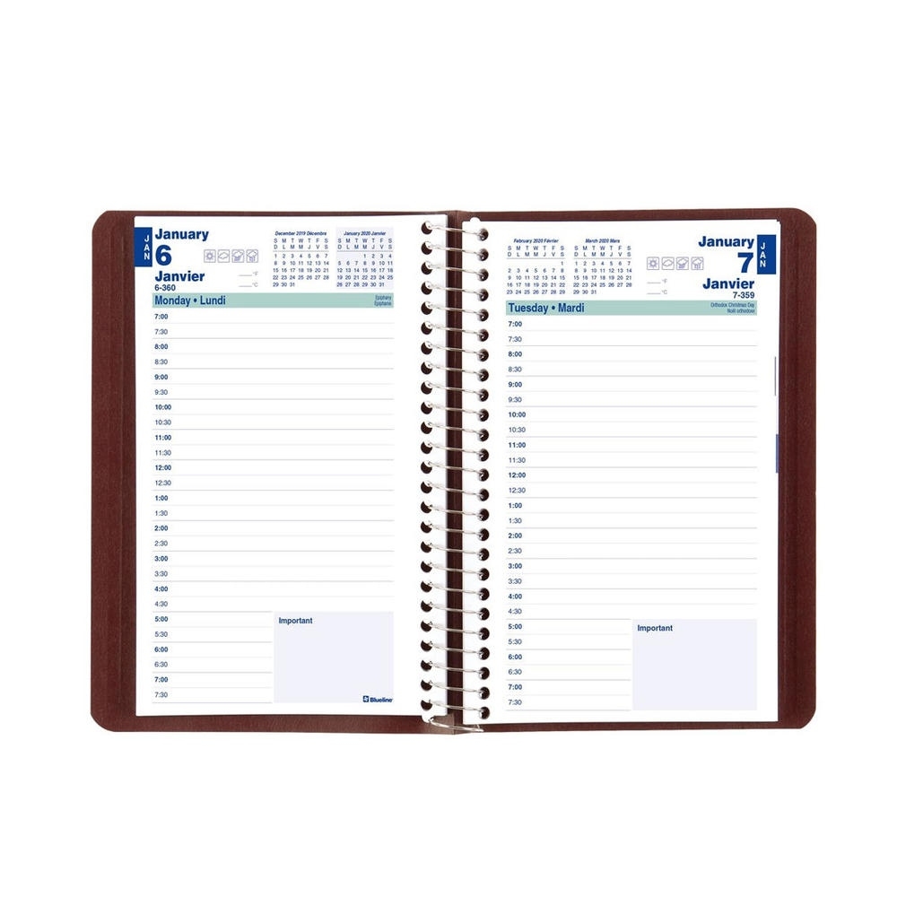 Blueline® 2020 Daily Diary, 8&quot; X 5&quot;, Burgundy, English Tear Off Countdown 200 Days