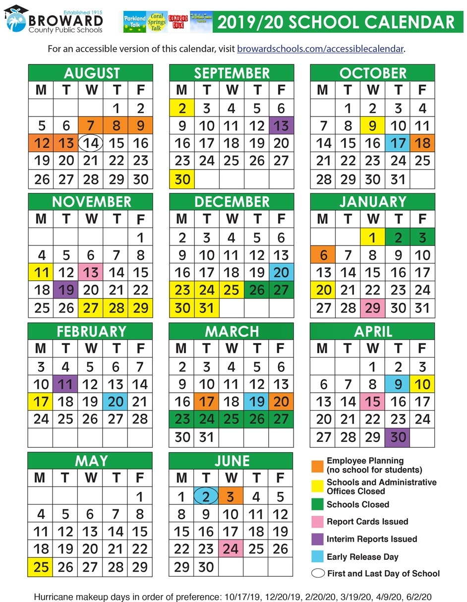 Broward County Public Schools Official 2019/2020 Calendar Martin County Florida School Calendar 2020-20