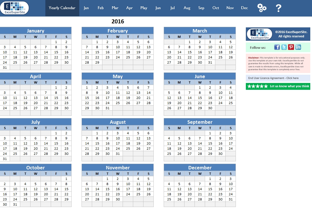 Calendar-12 Month Plus Individual Months | Excelsupersite 12 Months To Aview Calendar With Dates