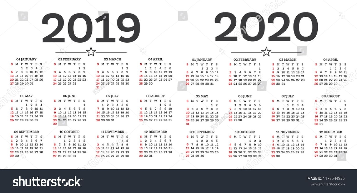 Calendar 2019 2020 Isolated On White Background. Week Starts Calendar 2020 In Limba Romana