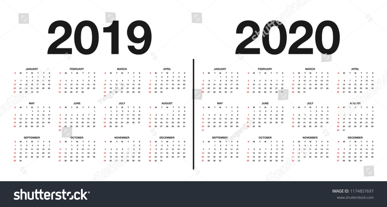 Calendar 2019 2020 Template Calendar Design Stock Vector Impressive Calendar 2020 Printable With Color And Holidays Usa