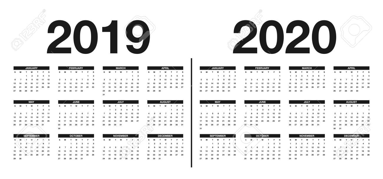 Calendar 2019 And 2020 Template. Calendar Design In Black And.. Black And White 2020 Calendar