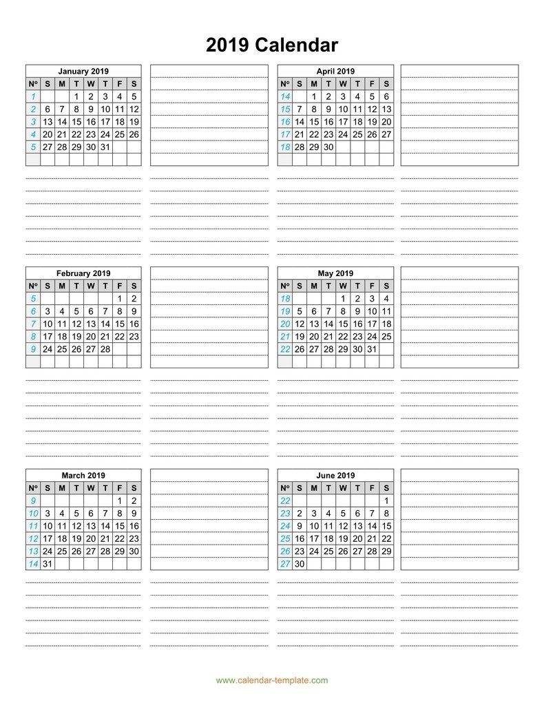 Calendar 2019 Template Six Months Per Page Dashing 6 Month View Calendar Template