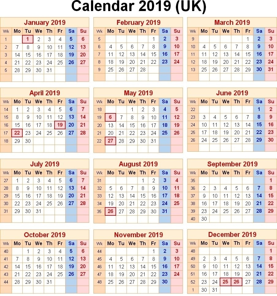 Calendar 2019 Uk With Bank Holidays | Free Printable 2020 Printable Calendar With Uk Bank Holidays