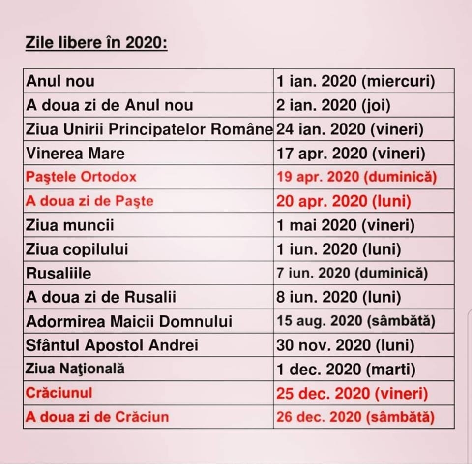 Calendar 2020 Cu Sarbatori Legale Romania - Zile Libere 2020 Remarkable Calendar 2020 In Limba Romana