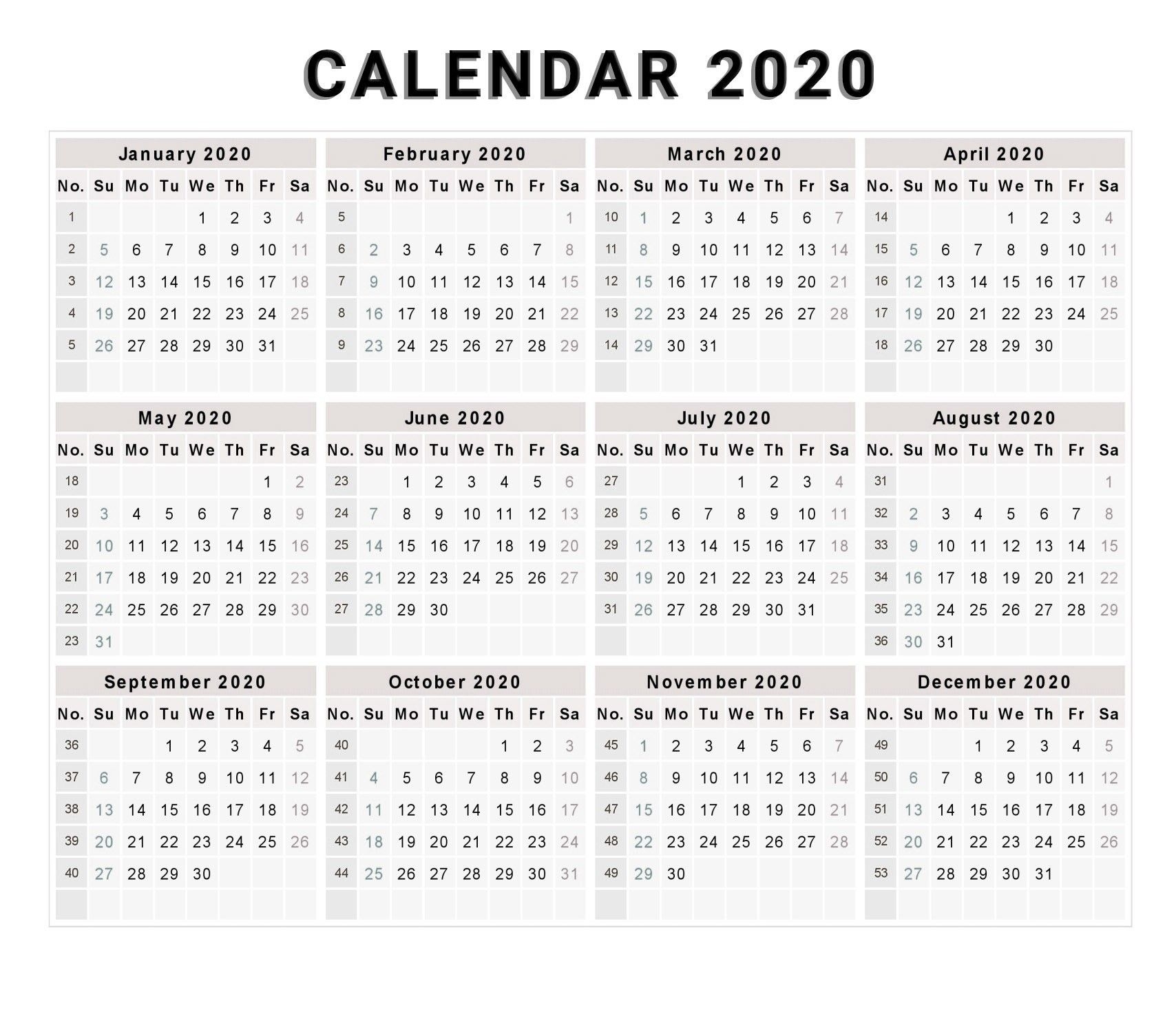 Calendar 2020 Free Printable Calendar 2020 Free 2020 2020 Calendar One Page