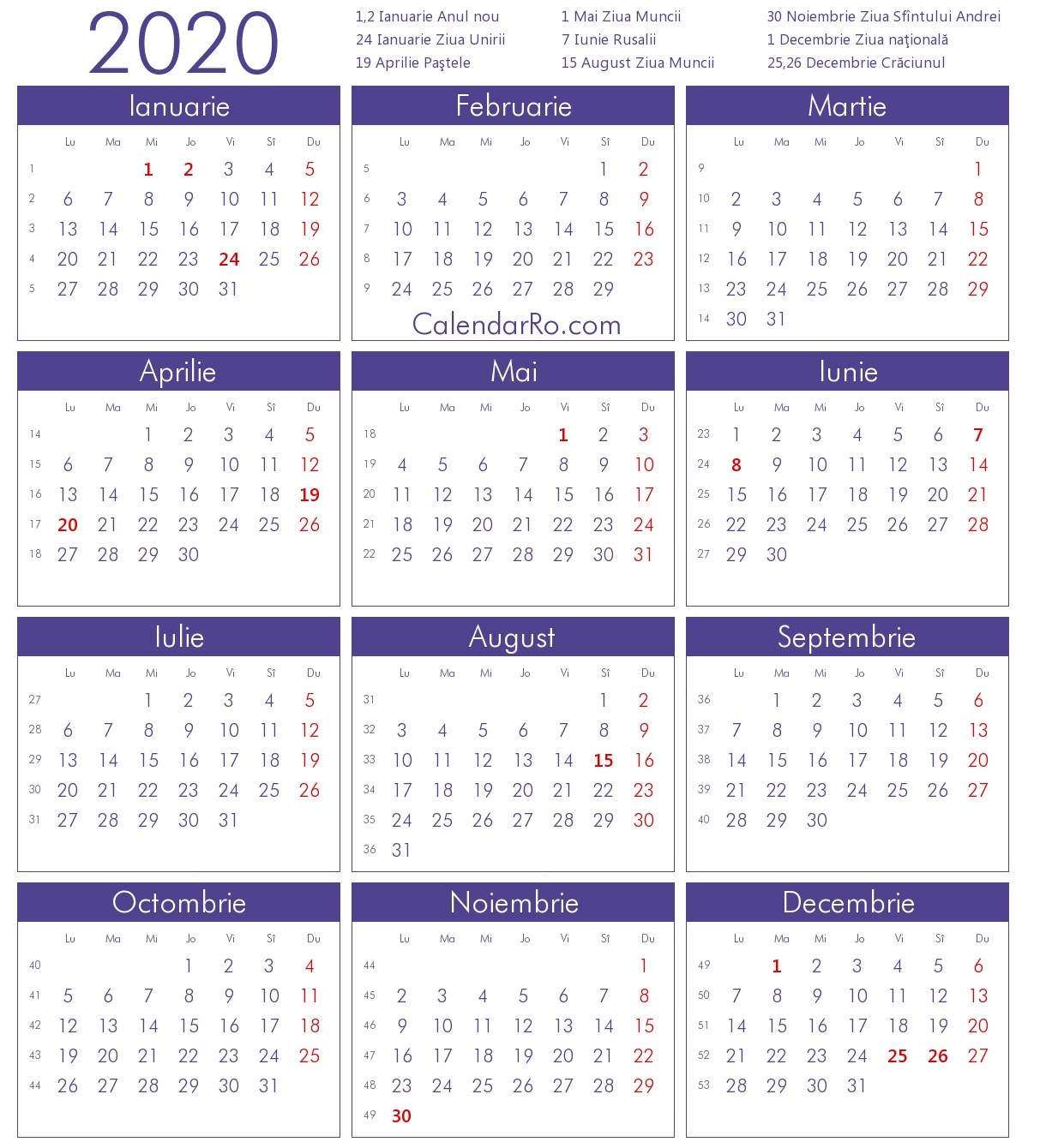 Calendar 2020 Remarkable Calendar 2020 In Limba Romana