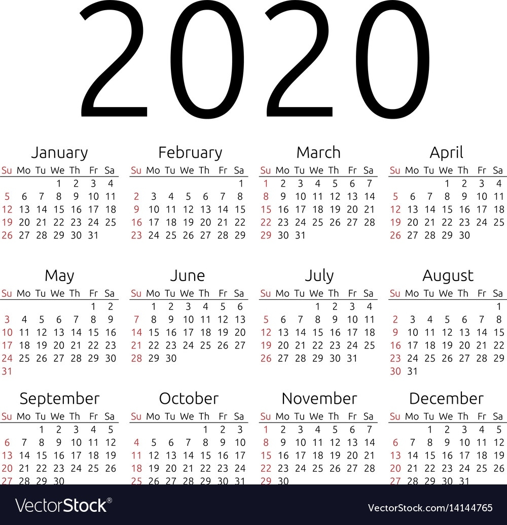 Calendar 2020 Sunday Impressive 2020 Calendar Free Vector