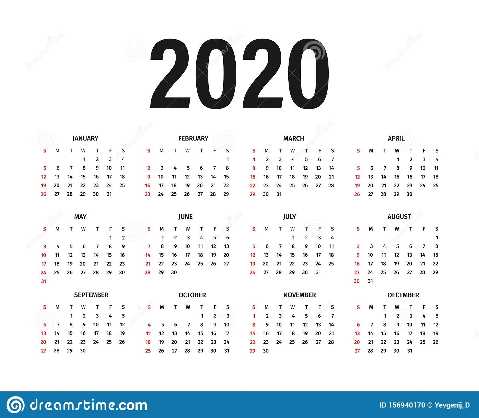 Calendar 2020 Template. Calendar Mockup Design In Black And Black And White 2020 Calendar Free