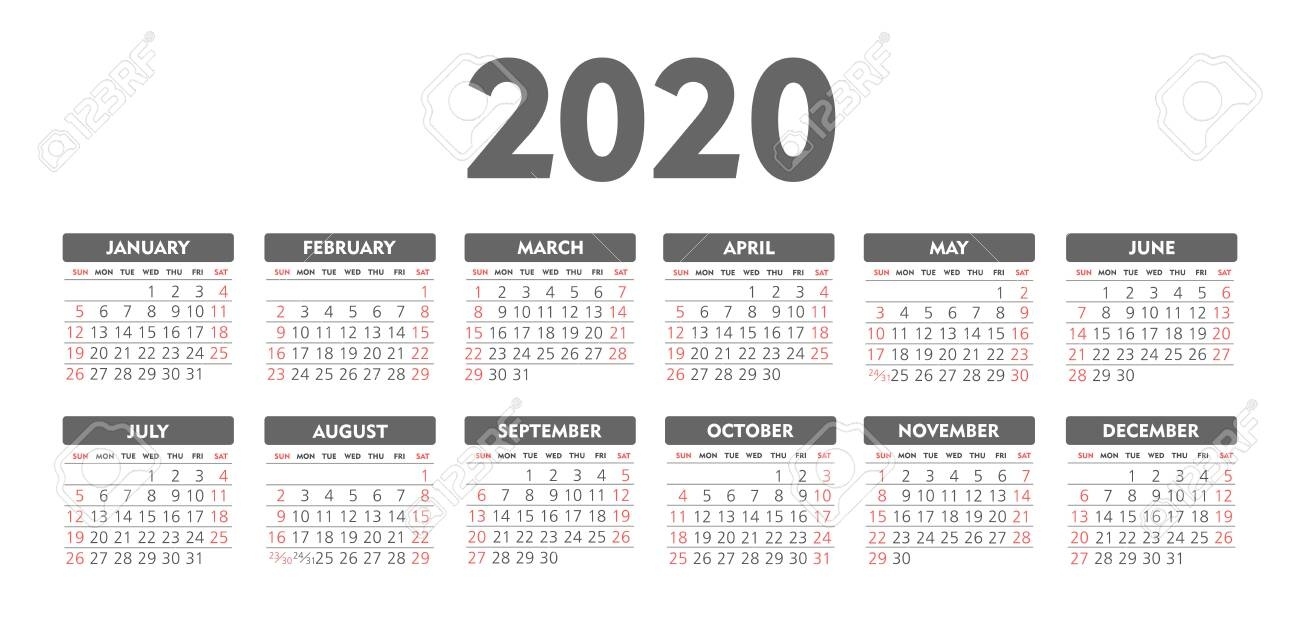Calendar 2020 Year. Black And White Vector Template. Week Starts.. Extraordinary Calendar 2020 Black And White