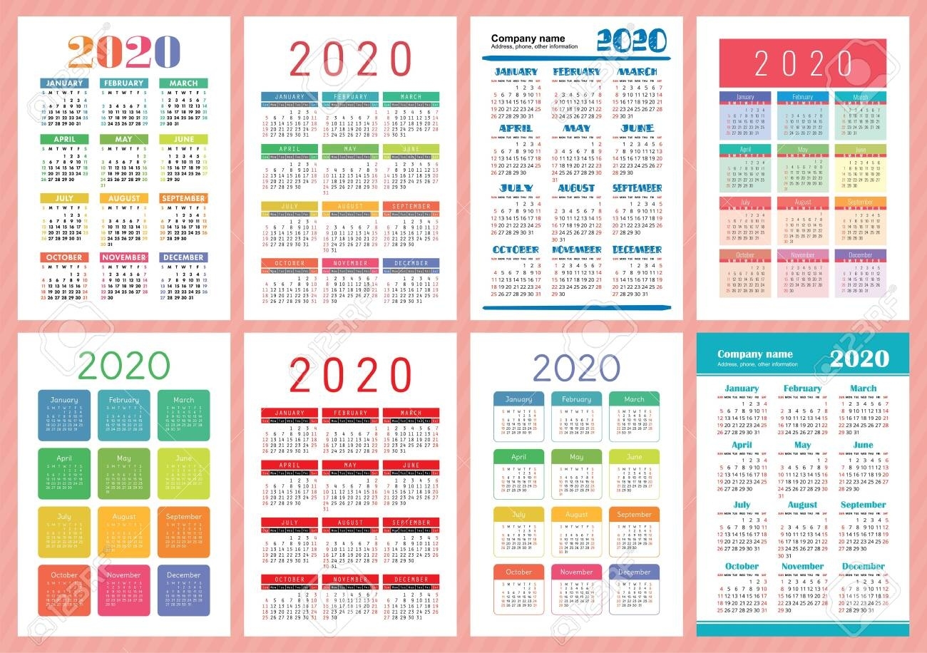 Calendar 2020 Year. Vector Template Collection. Colorful English.. 2020 Calendar Week 39