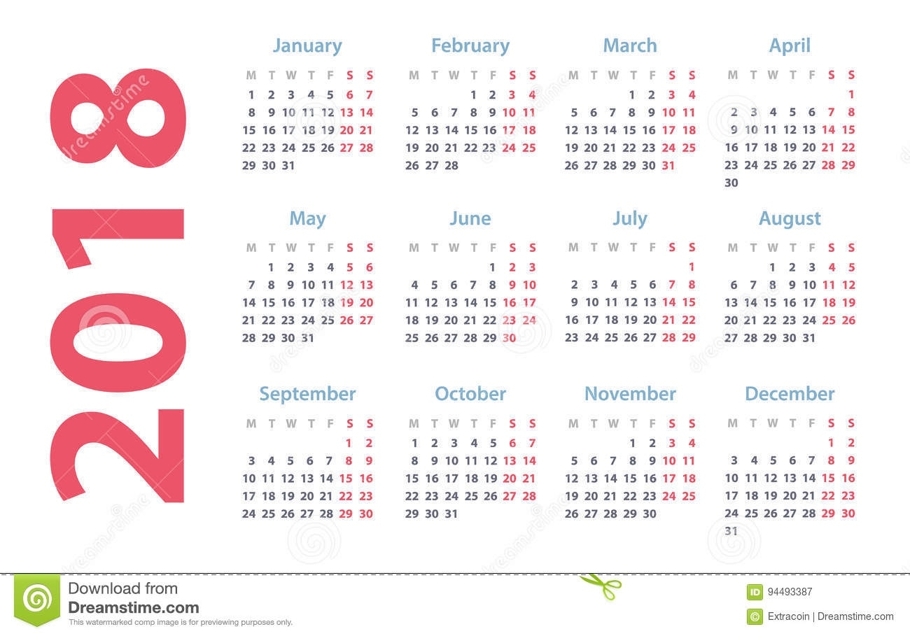 Calendar For 2018 Starts Monday, Vector Calendar Design 2018 Impressive Free Yearly Calendar Start On Monday