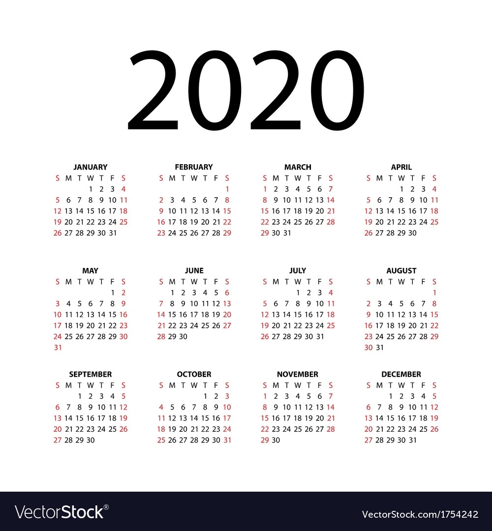 Calendar For 2020 2020 Calendar Free Vector