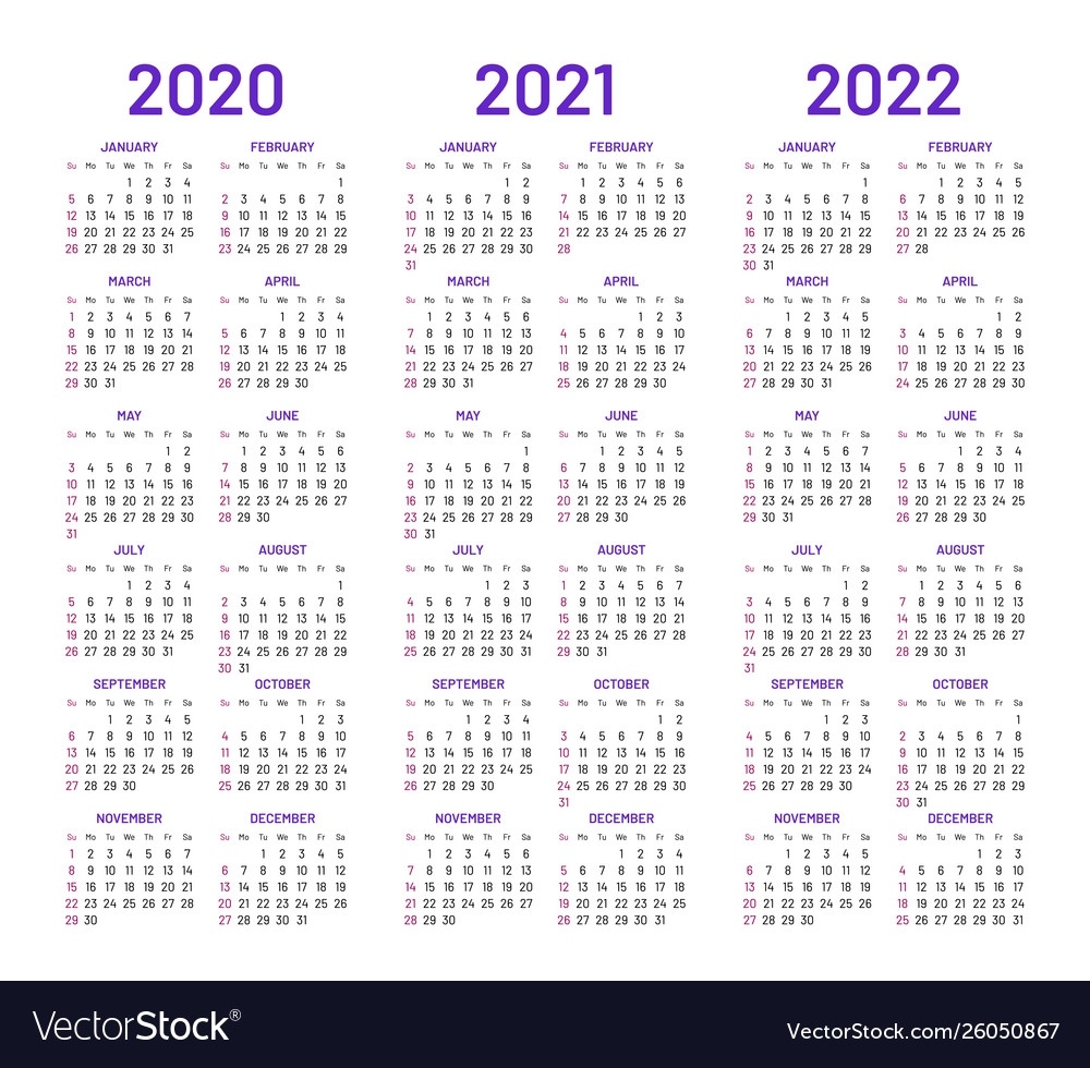 Calendar Layouts For 2020 2021 2022 Years Printable Calendars 2020 - 2022