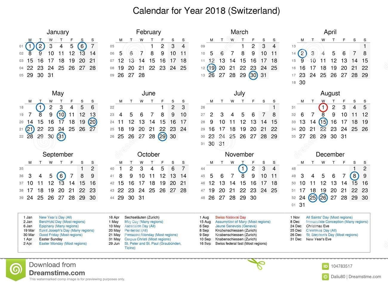 Calendar Of Year 2018 With Public Holidays And Bank Holidays How To Download Zurich Calendar