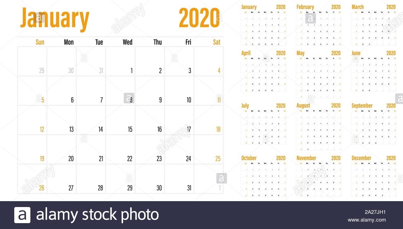 Calendar Planner 2020 Template Vector Illustration All 12 Calendar Of 2020 Indicating Week Numbers