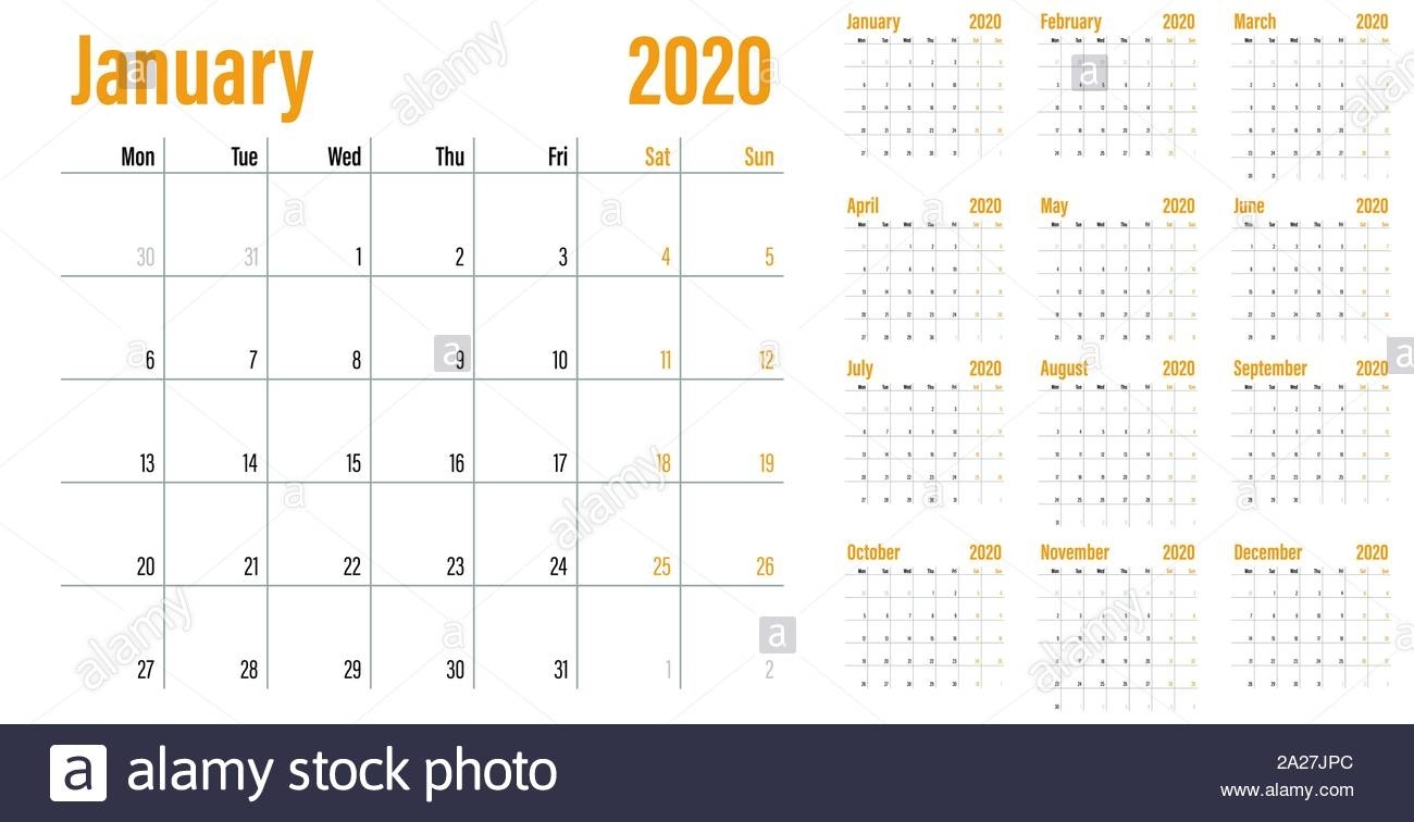 Calendar Planner 2020 Template Vector Illustration All 12 Exceptional Calendar Of 2020 Indicating Week Numbers