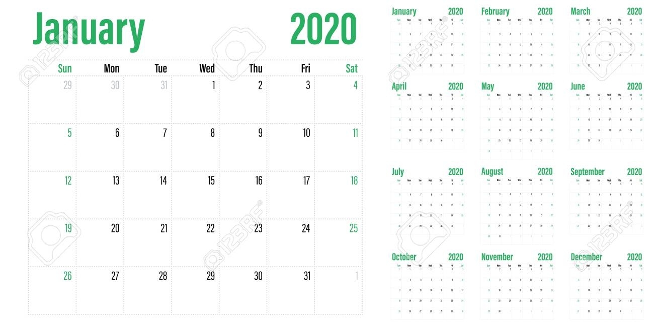 Calendar Planner 2020 Template Vector Illustration All 12 Months.. Calendar Of 2020 Indicating Week Numbers