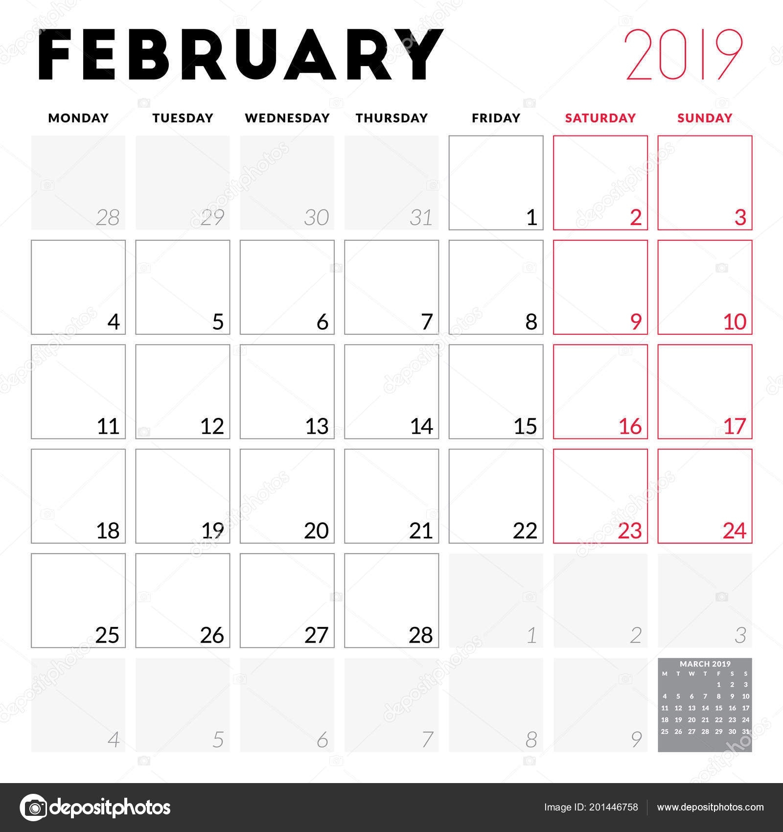 Calendar Planner February 2019 Week Starts Monday Printable Exceptional Printable Calendar Week Starts On Monday