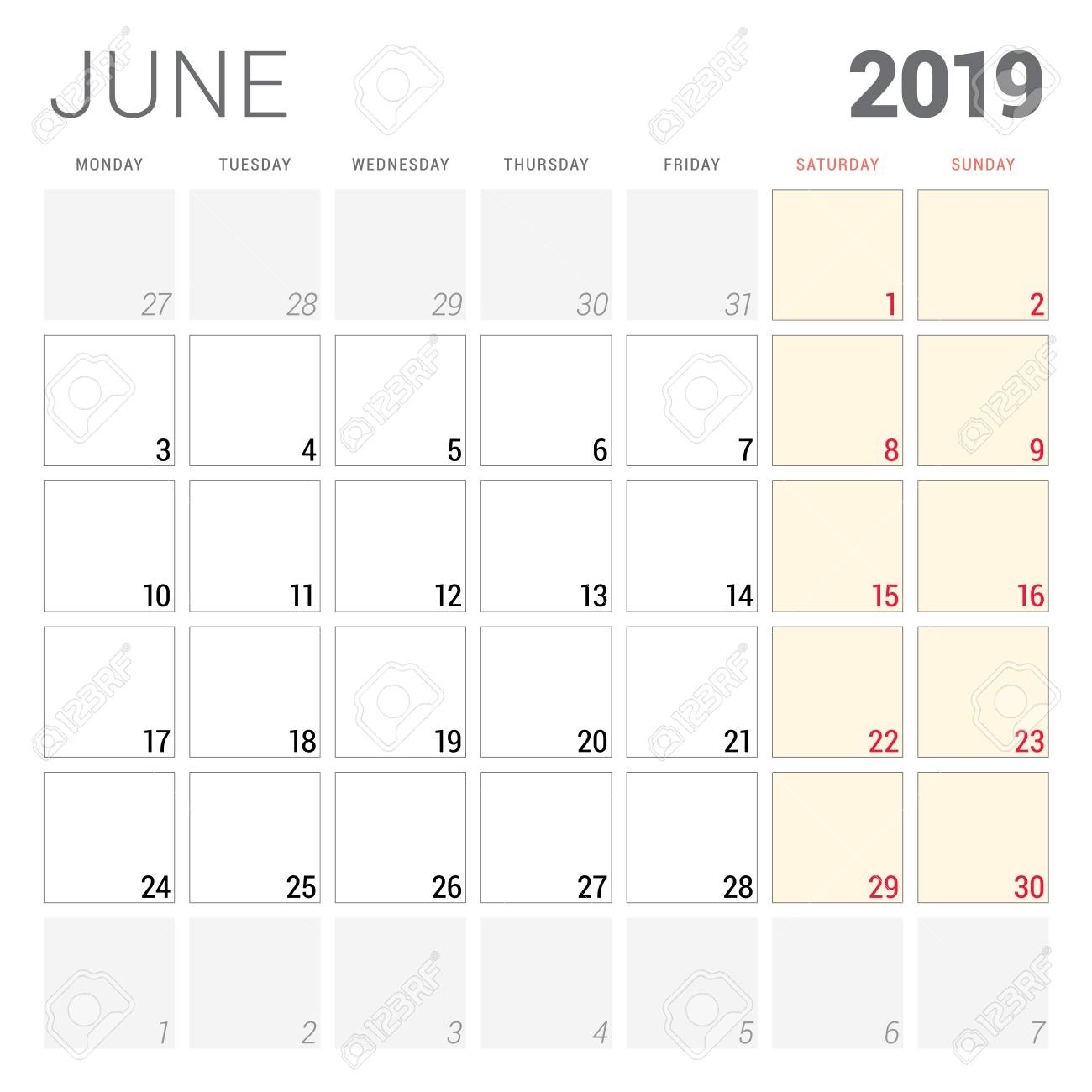 Calendar Planner For June 2019. Week Starts On Monday. Printable.. Printable Calendar Week Starts On Monday