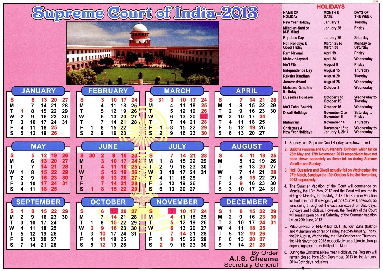 Calendar | Supreme Court Of India Perky Delhi High Court Holidays 2020