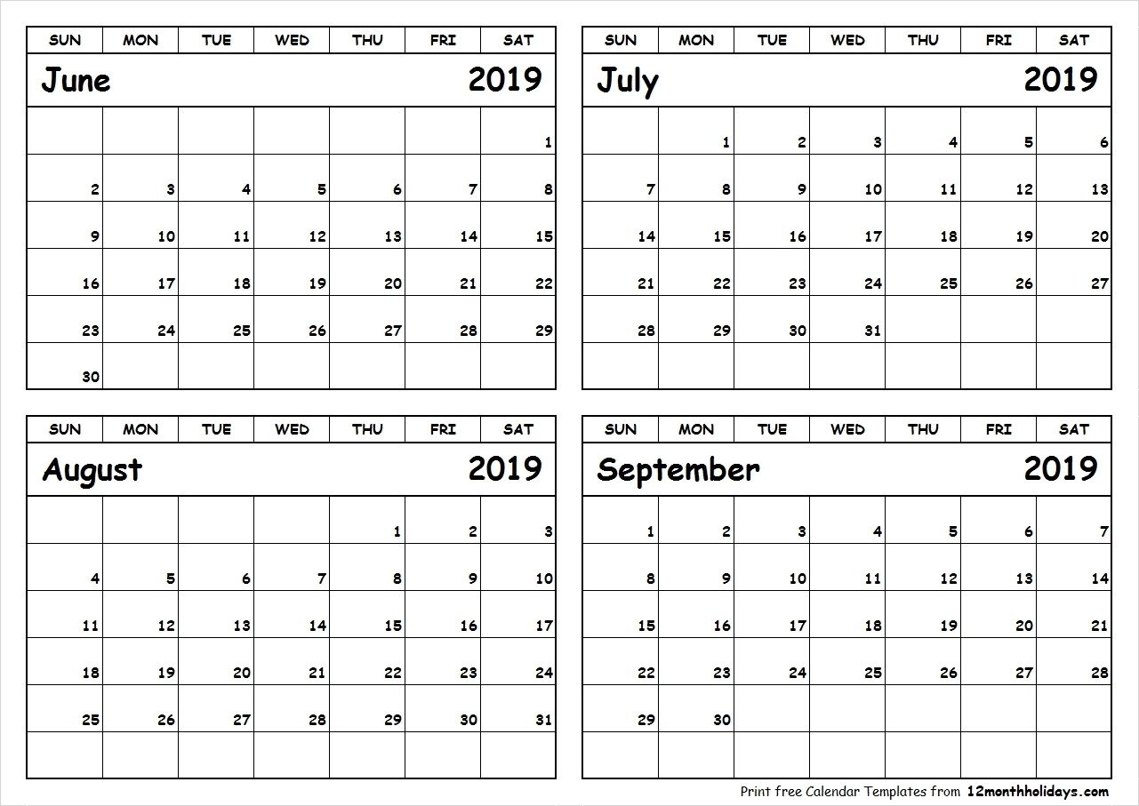 Calender 2019 Juli August September | Calendar 2019 Template Four Month Calendar Small Printable