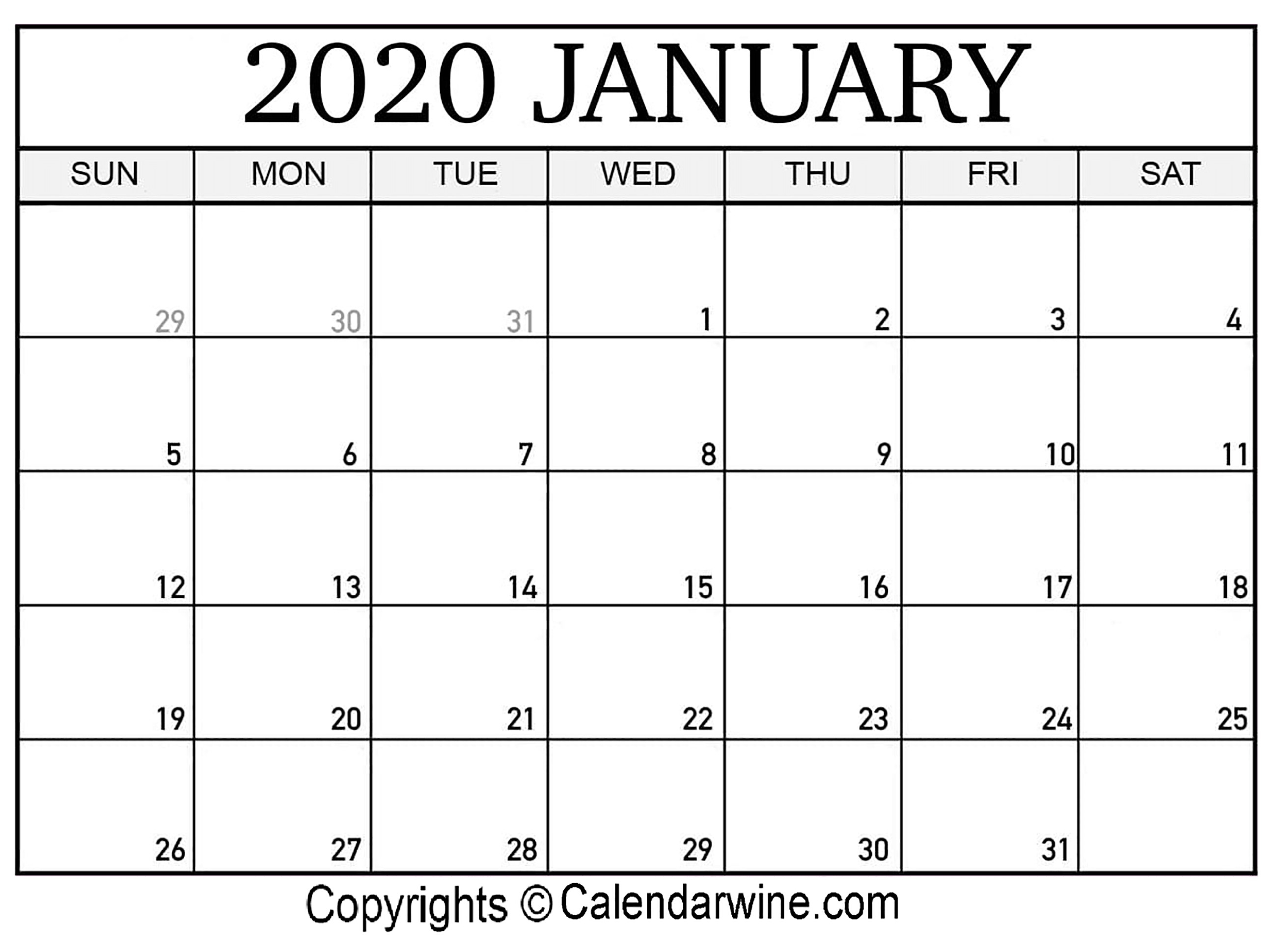 Calender January 2020 | Teekayshippingcorporation January 2020 Calendar Printable Org