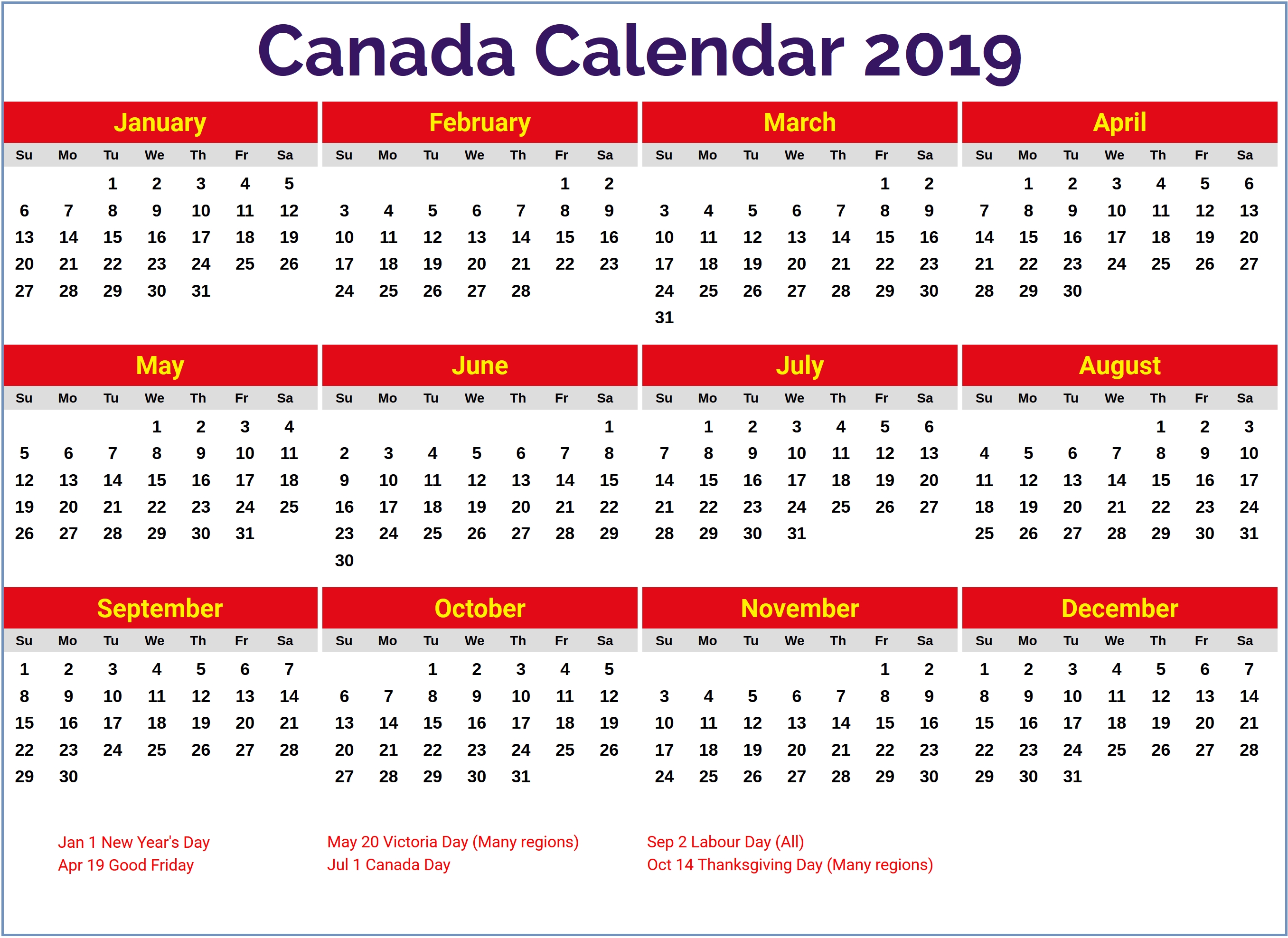 Canada 2019 Holidays Calendar | Calendar 2019 Free Editable Calendar Template 2020 Nova Scotia