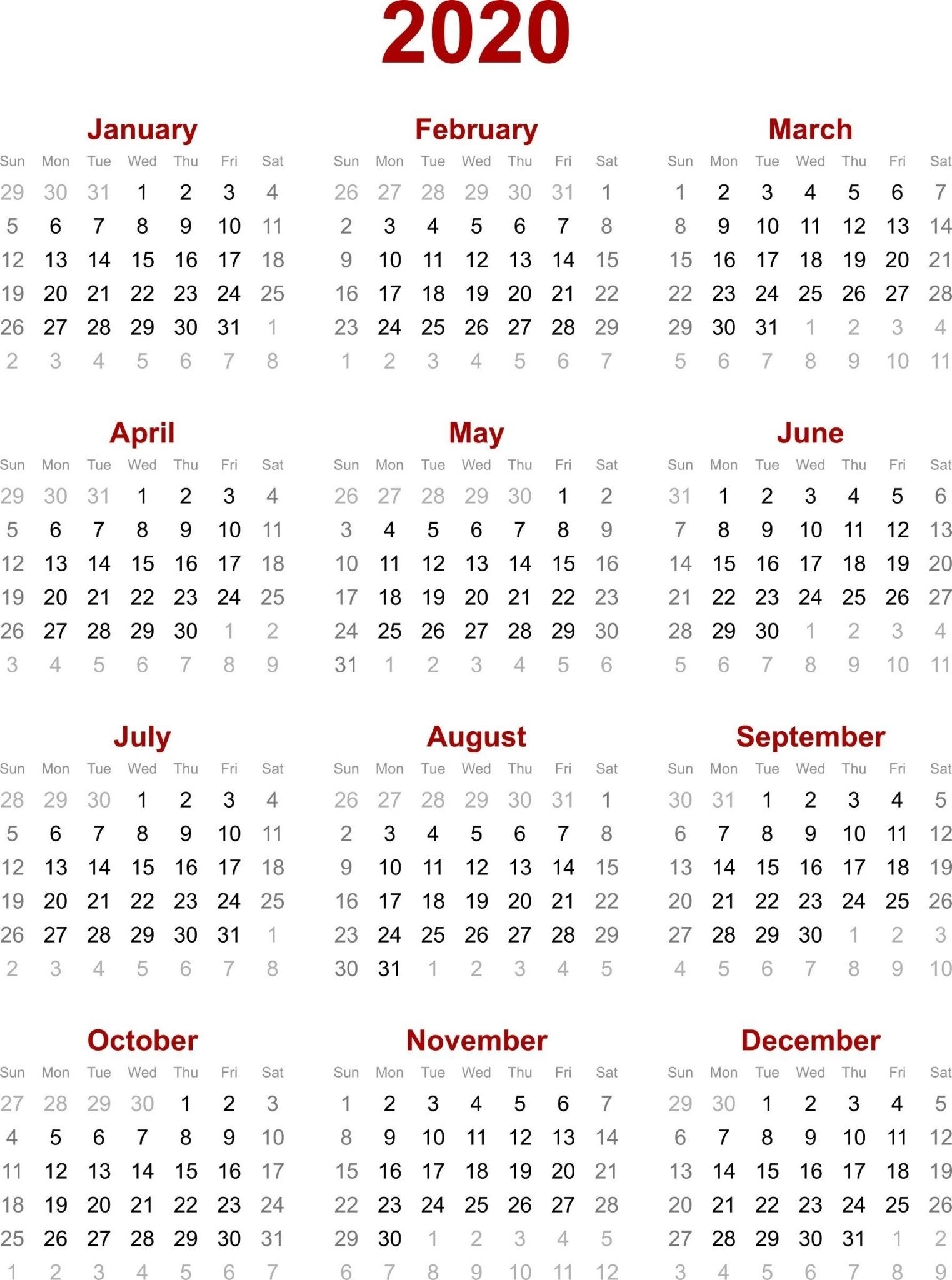 Chinese Calendar 2020 Printable Template | 2020 Calendar 2020 Jewish Holidays Printable Calendar