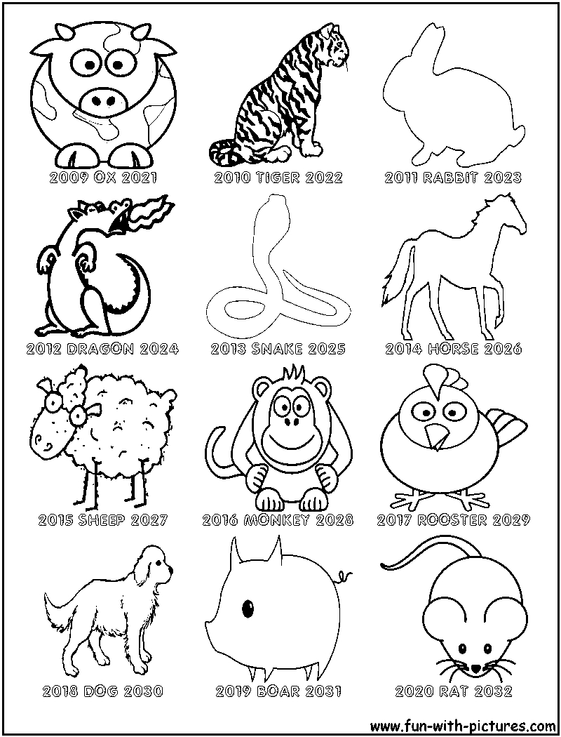 Chinese Zodiac Coloring Sheet | Chinese New Year Zodiac, New Chinese Zodiac Signs And Dates Printable