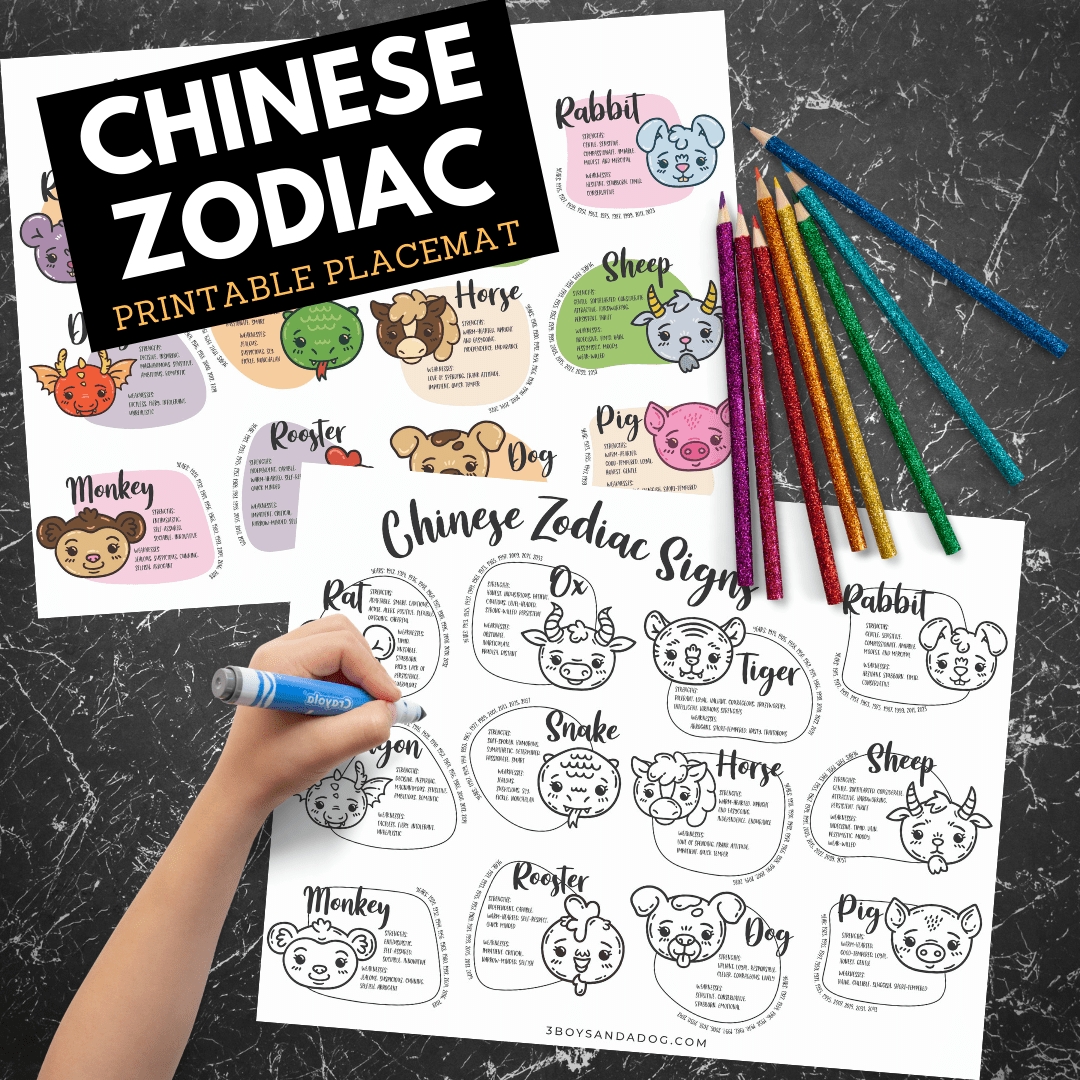 Chinese Zodiac Placemat Printable Coloring Page – 3 Boys And Chinese Zodiac Placemats Free Printables