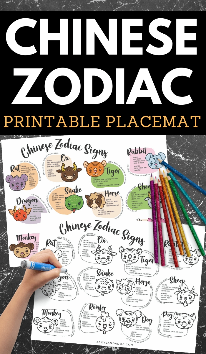 Chinese Zodiac Placemat Printable Coloring Page – 3 Boys And Chinese Zodiac Placemats Free Printables