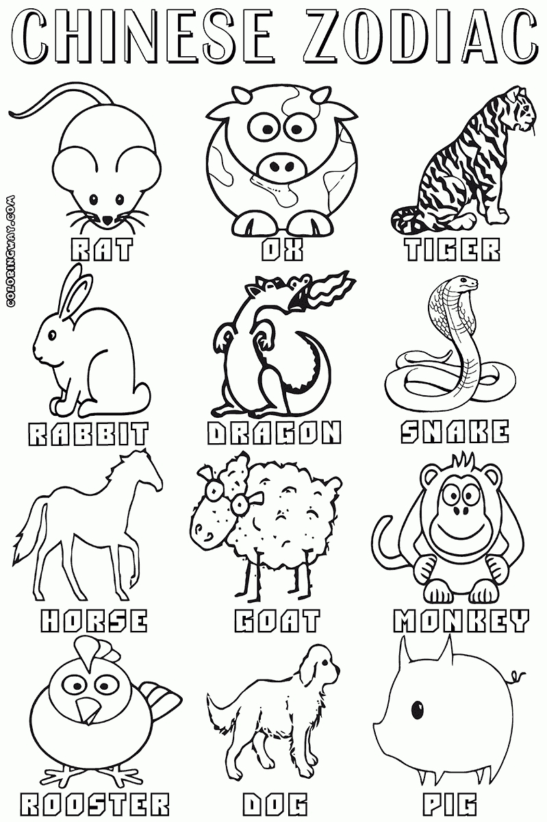 Chinese Zodiac Sign Coloring Pages Chinese Zodiac Signs And Dates Printable