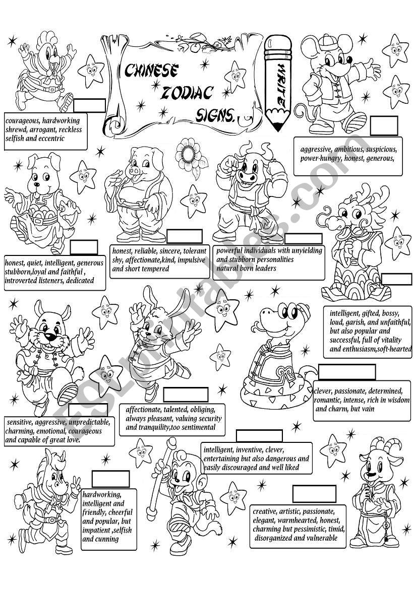 Chinese Zodiac Signs - Esl Worksheet By Angelamoreyra Printable Chinese Zodiac Sign Worksheet