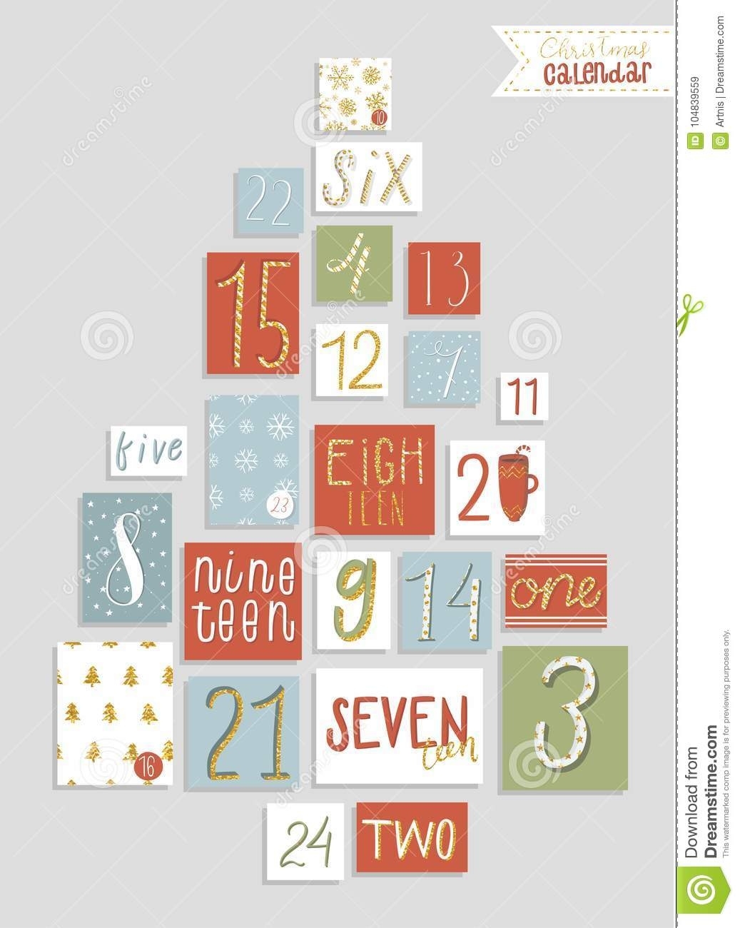 Christmas Advent Calendar, Cute Hand Drawn Style. Stock Exceptional Pattern For Christmas Calendar Countdown Printable