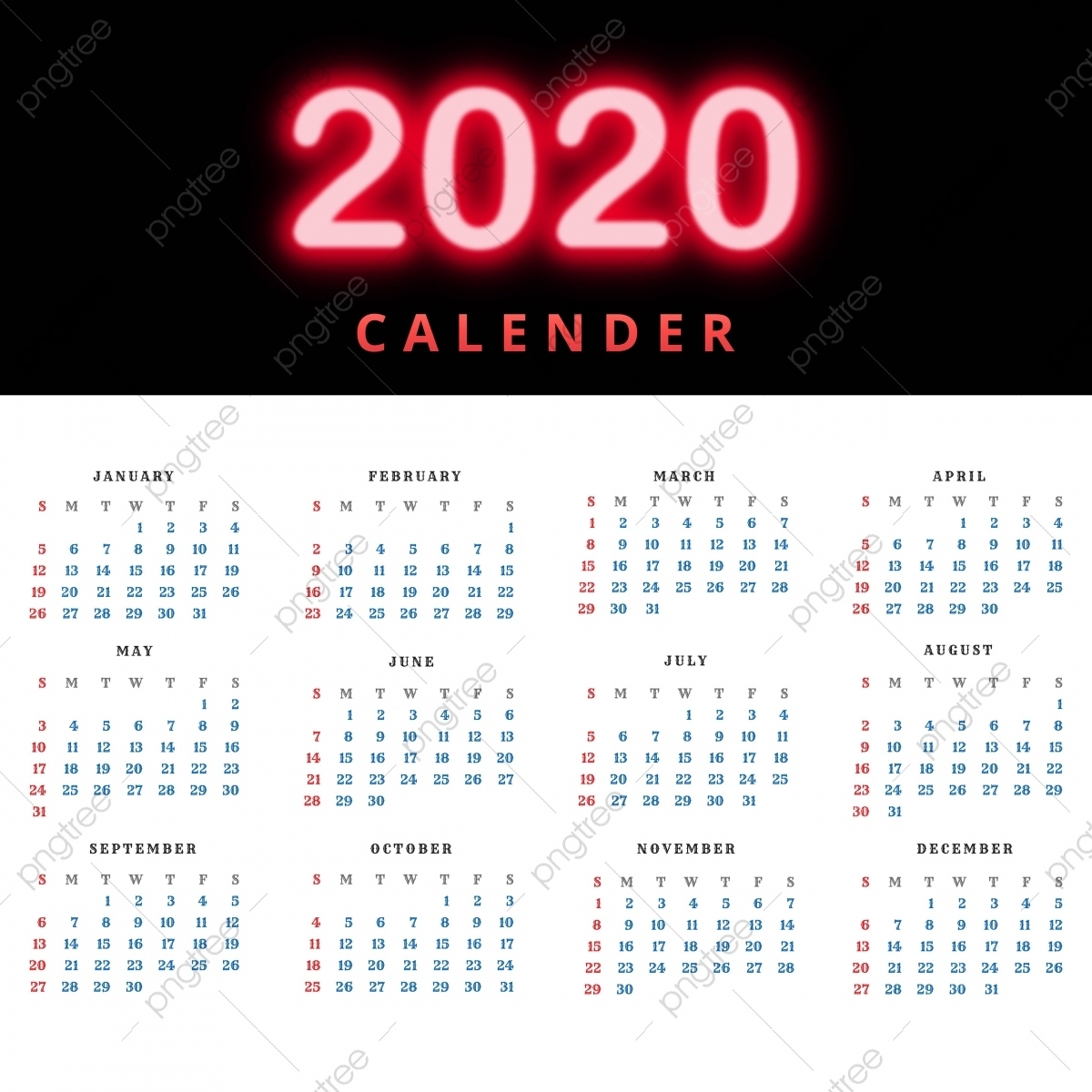 Clean 2020 Calendar Template Design Vector, Abstract Calendar Template 2020 Illustrator Template