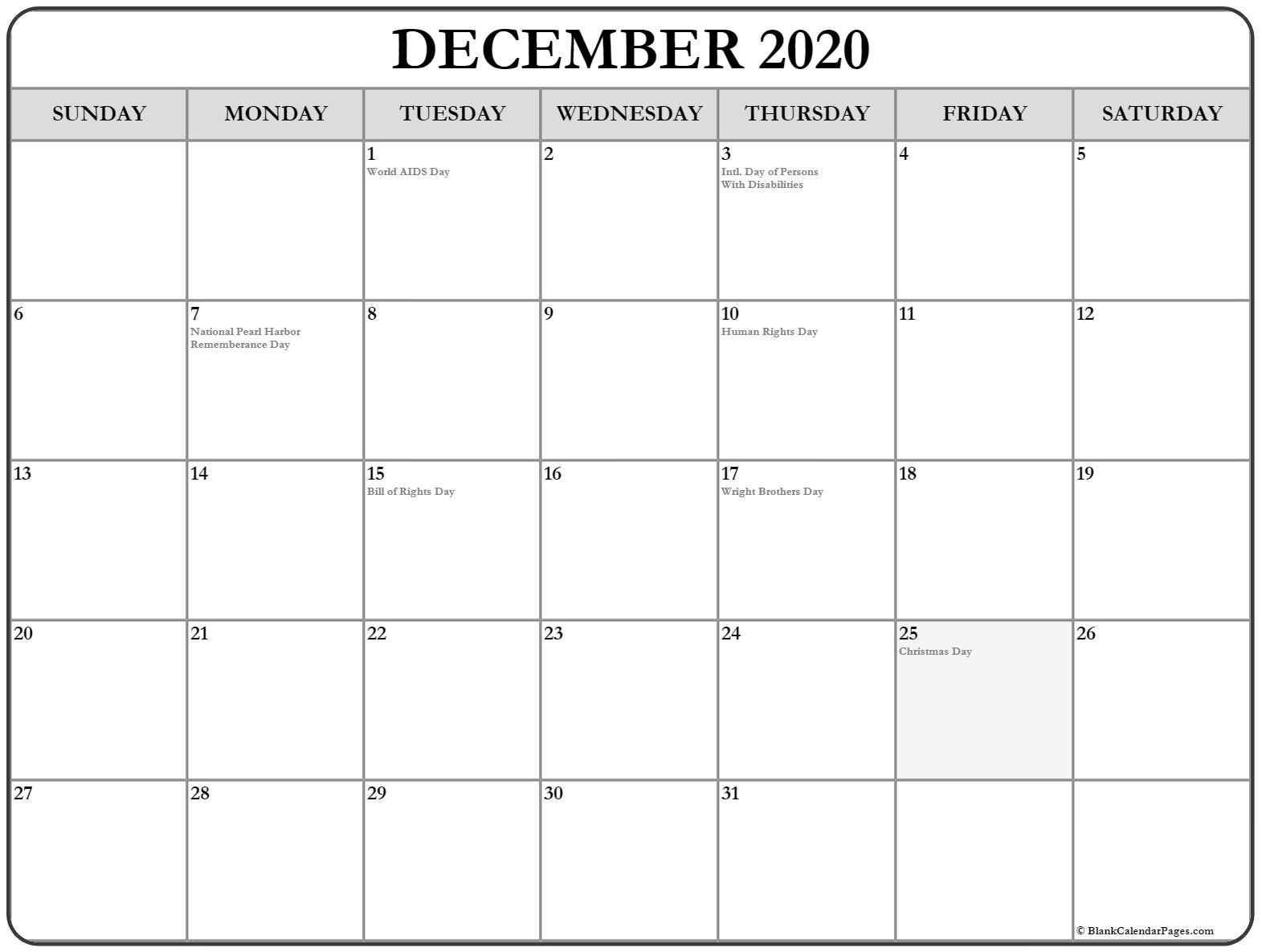Collection Of December 2020 Calendars With Holidays December 2020 Calendar Boxing Day